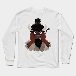 Funny buffalo bison cartoon illustration Long Sleeve T-Shirt